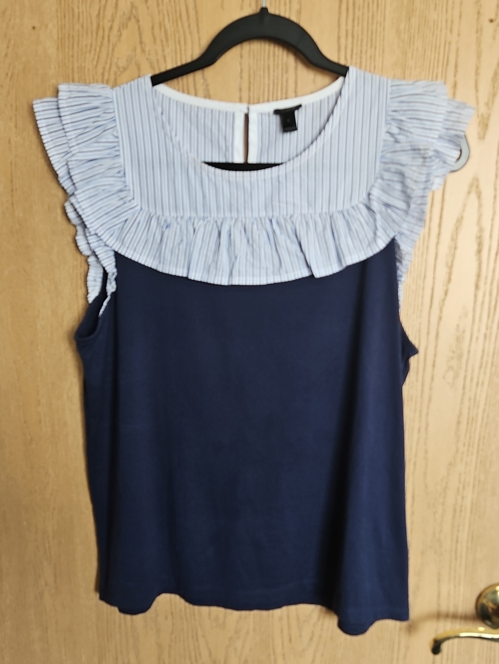 J.Crew Navy and Light Blue Striped Ruffle Yoke Camisole